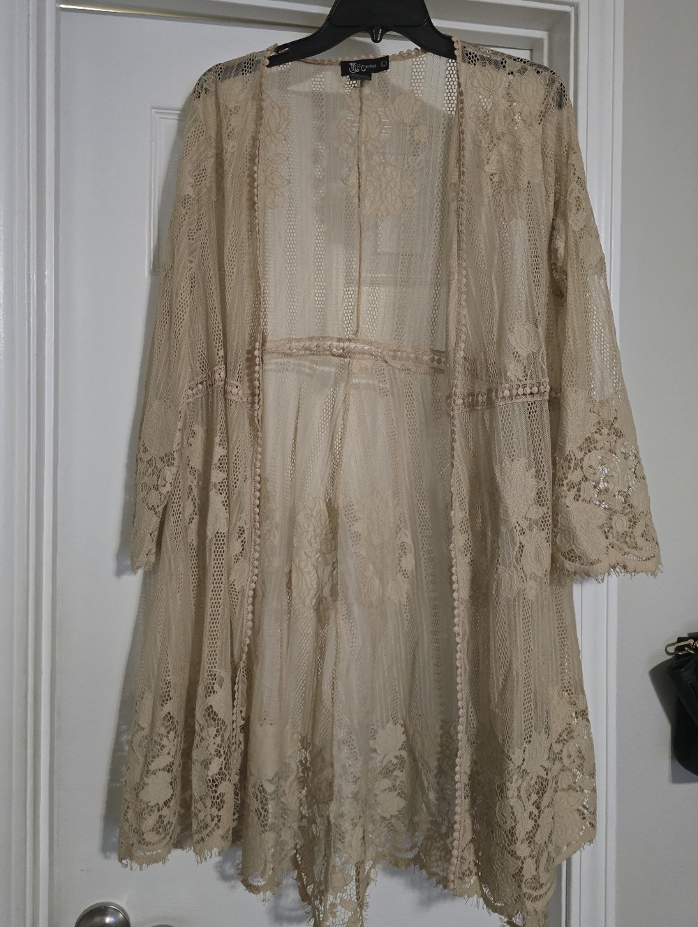 Miss Chievous Sheer Lace Kimono in Beige-Taupe